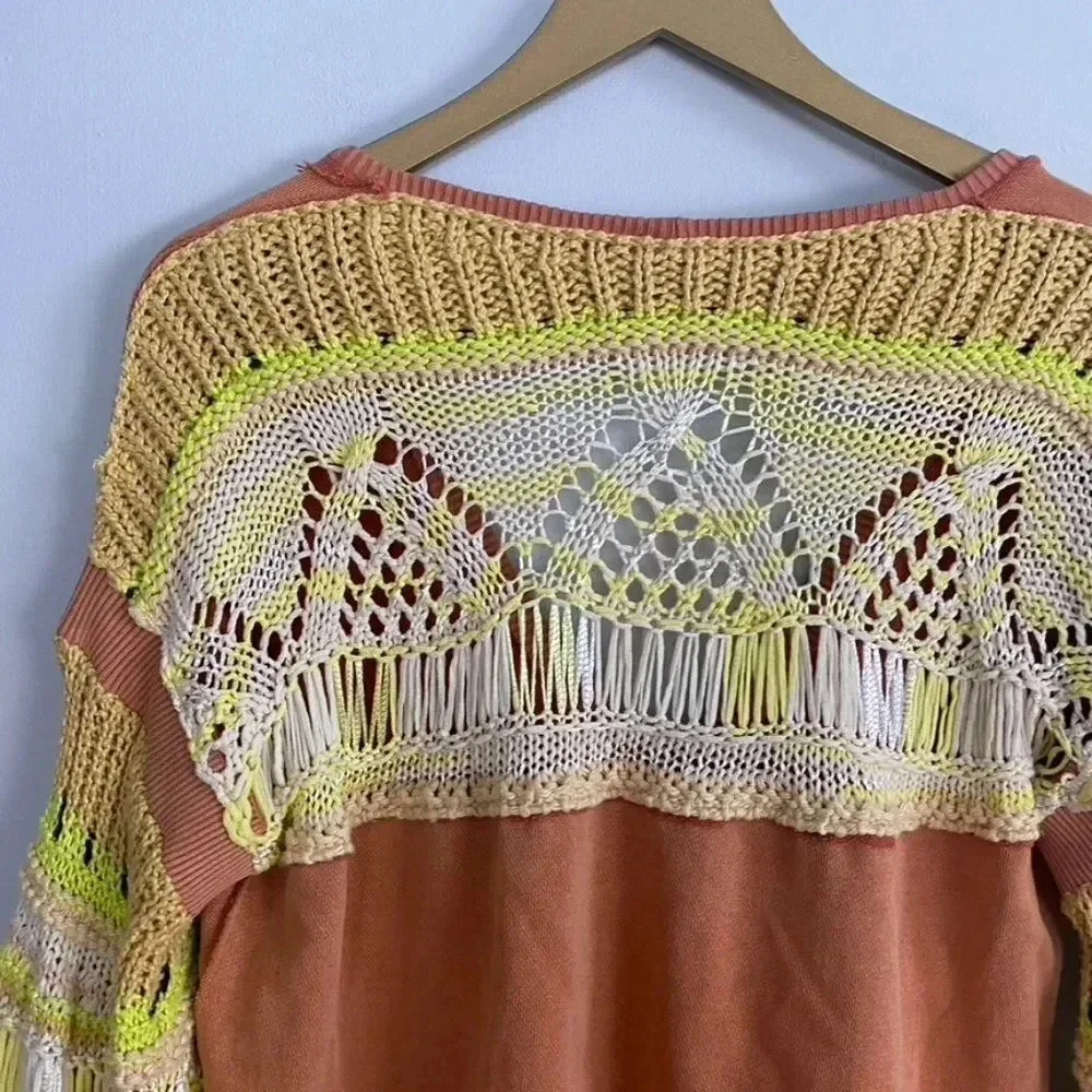 Free People Oversized Crochet Sleeves Sweater